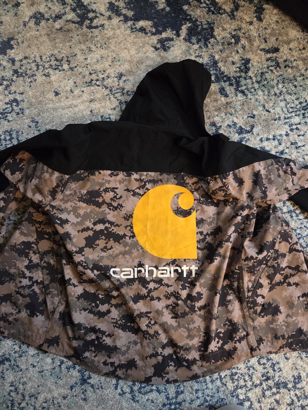 Carhartt Mens Medium Camo Waterproof Rain Jacket Hooded Shoreline Vapor Coat